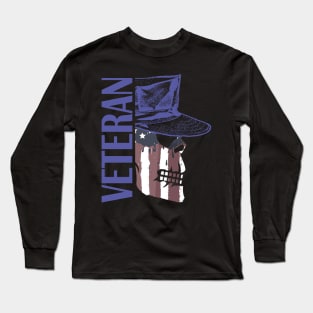 Veteran Painted American Flag Military Skull Long Sleeve T-Shirt